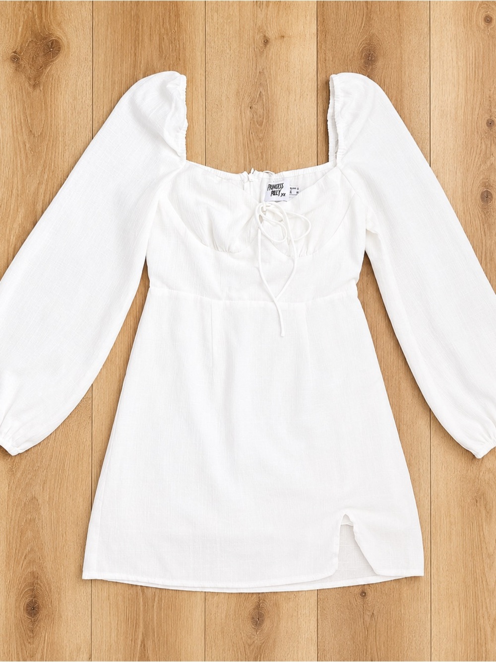 Princess Polly White Puff Sleeve Tie Front Mini Dress Size US 6